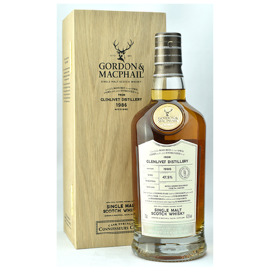 GM　コニサーズチョイスカスクストレングス　ウッデンボックス　グレンリベット1986　33年　47.5％　700㎖